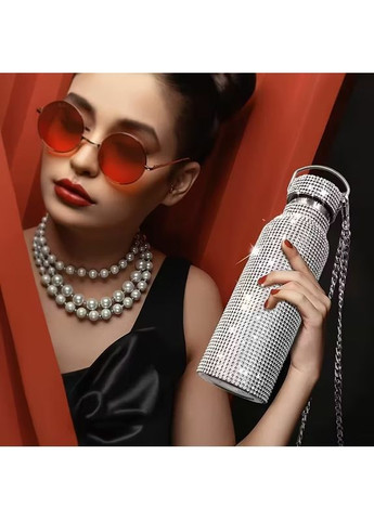 Термос - бутылка из нержавеющей стали со стразами 500 мл Серебряная No Brand (368672458)