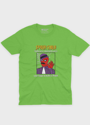 Салатовая демисезонная футболка для мальчика с принтом супергероя - человек-паук (ts001-1-kiw-006-014-099-b) Modno