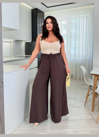 Женские летние широкие брюки палаццо на резинке жатка весна лето коричневые шоколадные черные бордовые Україна (334669304)