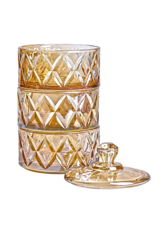 Конфетница трехуровневая Ø 10 см стеклянная с крышкой коричневая HP-YH-80 Yiwu (322654122)