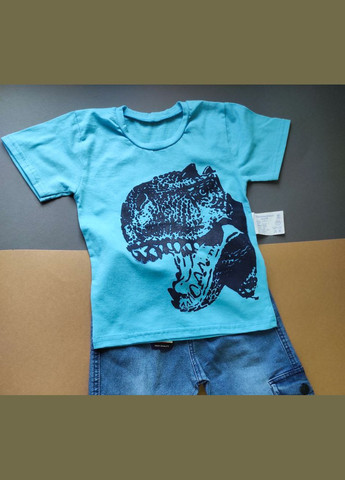 Блакитна футболка з принтом динозавр No Brand