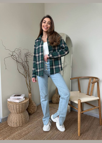 Зеленая повседневный, кэжуал, джинсовая рубашка в клетку Україна с длинным рукавом