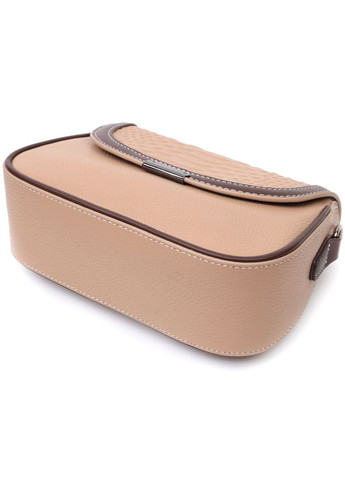 Сумка для женщин с фактурным клапаном из натуральной кожи бежевая 22373 Vintage (329197065)