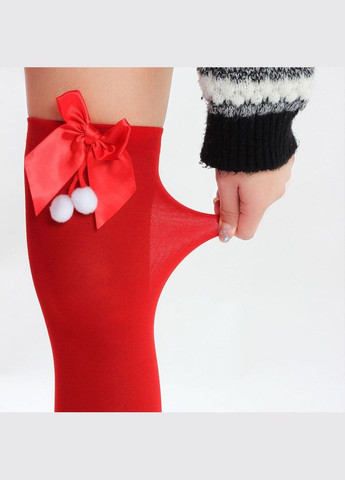 Чулки Рождественский флирт в стиль новогодних праздников яркие красные на резинке с помпонами No Brand Панчохи святкові різдвяні з помпонами червоні (346123678)