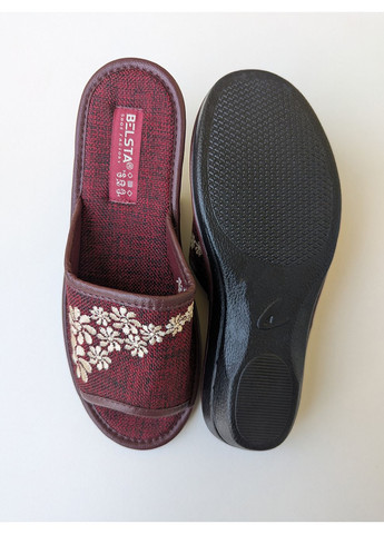 Бордовые тапочки женские открытые Белста с вышивкой