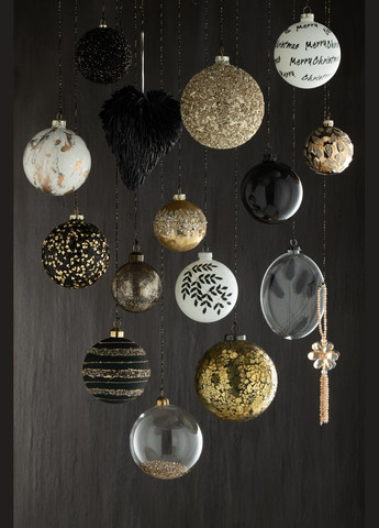 Ялинкові скляні прозорі плоскі кулі із натуральними сухоцвітами чорного кольору Бельгія (27753) J-Line (305395014)