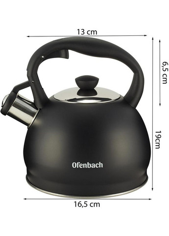 Чайник Magic Kettle 2л зі свистком, чорний матовий 19,5 см Ofenbach (289364841)