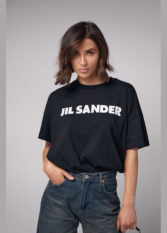 Чорна літня трикотажна футболка з написом jil sander - чорний Lurex