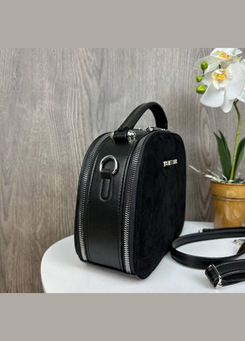 Жіноча замшева сумка клатч на плече з двома блискавками натуральна чорна замша (sku_1437) No Brand (330576635)