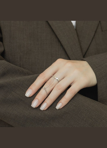 Срібна каблучка на фалангу Подвійна з регульованим ланцюжком Каштан (342334754)