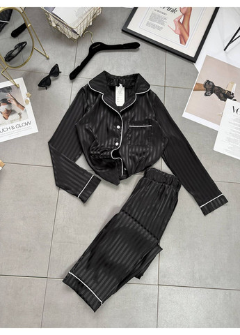 Черная всесезон пижама из нежного шелка — замеры в описании рубашка + брюки GD/GL Модний простір