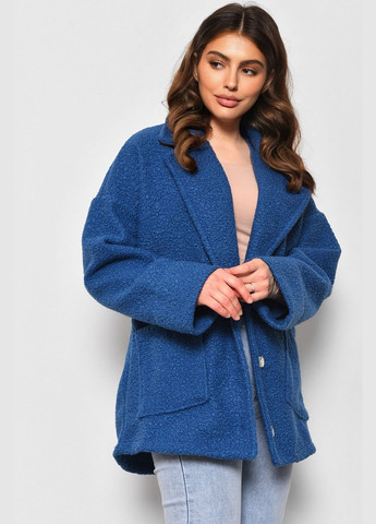 Синее демисезонное Пальто женское полубатальное укороченное синего цвета Let's Shop