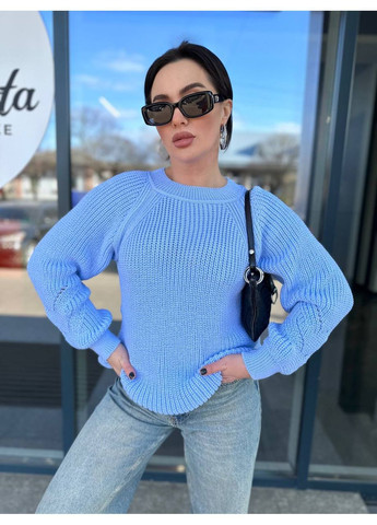 Голубой демисезонный женский вязаный свитер джемпер No Brand