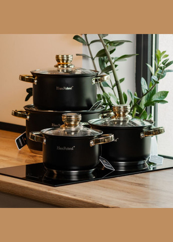 Набір каструль Haus Roland з нержавіючої сталі 6,1/3,9/2,8/2,1 л, чорний Yiwu (322245728)