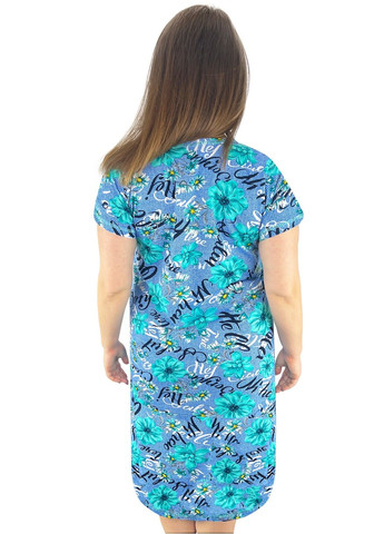 Синее повседневный, домашнее, пляжное платье годе бирюзовые цветы Жемчужина стилей с цветочным принтом
