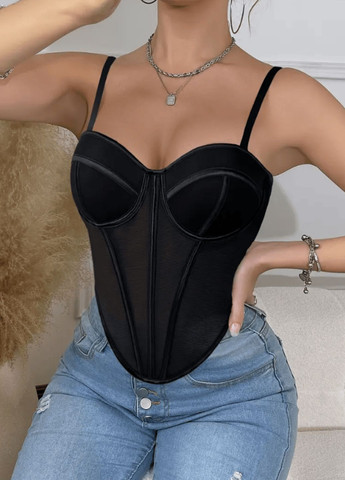 Женский топ-бюстье корсетного типа черного цвета с брителями корсет черный No Brand (345709006)