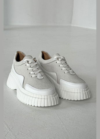 Неординарні жіночі кросівки в м'якій натуральній замші та шкірі InFashion Кросівки білі демісезони (294128664)