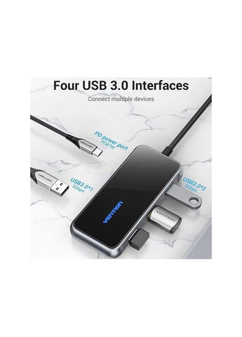 Концентратор 5 в 1 Type-C-USB-PD 4USB 3.0 87W 4K 30Hz 0.15m Black (TFDHB) Vention (370619096)
