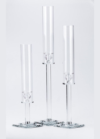 Подсвечник стеклянный высокий набор 3 штуки на 3 свечи стеклянный высокий 44 | 53 | 64 (см) TS Kitchen (315637551)