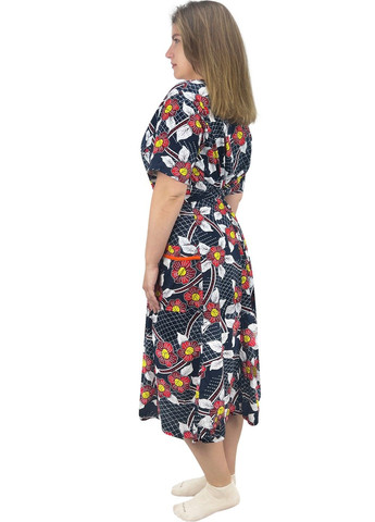 Темно-синее повседневный платье женское цветы Жемчужина стилей с цветочным принтом