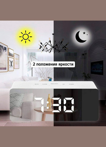 Годинник електронний настільний дзеркальний цифровий Premium з LED підсвічуванням (білий), будильник Losso (322776837)