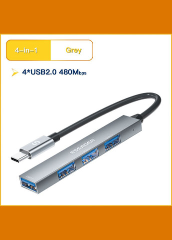 Хаб Fengyang 4 in 1 Splitter (Type-C port) grey (EHBC04-FY0G-P) Essager (302734230)