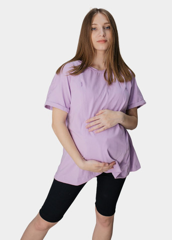 Світло-фіолетова всесезон футболка для вагітних оверсайз з коротким рукавом HN