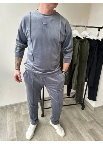 Серый демисезонный костюм велюр спорт No Brand