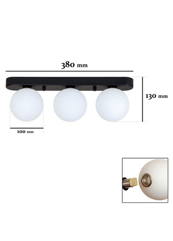 Тройной светильник с 3 шаровидными плафонами "Glass Trio Light"((61-X100F-3 BK+CLWH (380)) No Brand (370069971)