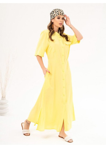 Комбинированное платье 14072 жёлтое ISSA PLUS однотонное
