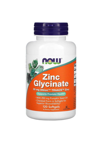 Вітаміни та мінерали Zinc Glycinate 30 mg, 120 капсул Now (293342755)