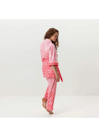 Комбінована всесезон комплект жіночий з плюшевого велюру штани та халат ніжні серця 3426_xl 15990 xl FlexDress