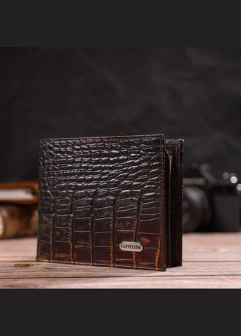 Портмоне для документов мужское Кожаное с тиснением под крокодила 21784 Темно коричневое Canpellini (306881676)