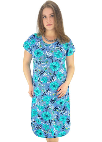 Синее повседневный, домашнее, пляжное платье годе бирюзовые цветы Жемчужина стилей с цветочным принтом