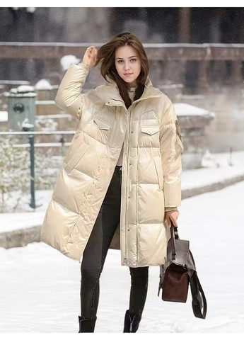 Білий зимнє Жіноче зимове пальто оверсайз біле з капюшоном L оверсайз No Brand