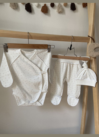 Молочный демисезонный набор боди, ползунки и шапочка-узелок интерлок Тімі Текс Комплект трійка