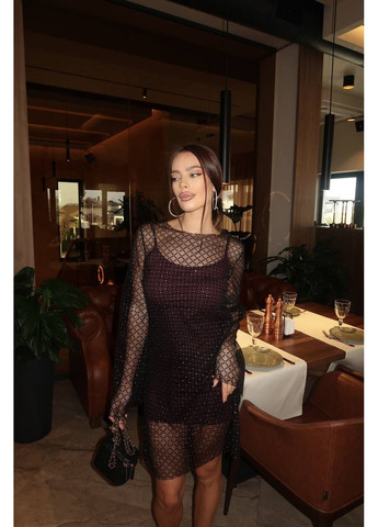 Бордовое праздничный мини платье из микродайвинга + сетка со стразами, комплект двойка — замеры в описании силуэтная DK/DL Мода без кордонів однотонное