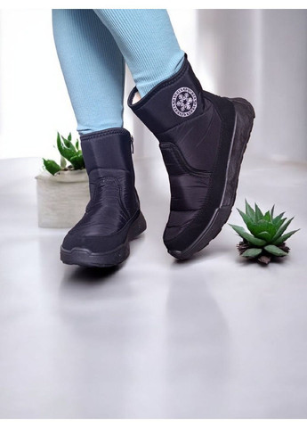 Жіночі зимові дутики чорні на хутрі теплі черевики на блискавці Viki Дутики (367727476)