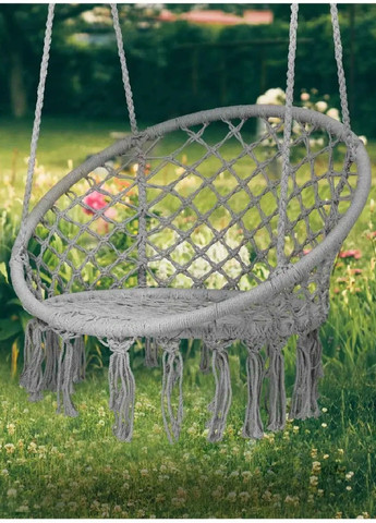 Садовое кресло качалка качеля подвесное плетеное со спинкой максимальная нагрузка 150 кг (476637-Prob) Серое Unbranded (285778334)