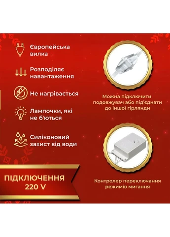 Гірлянда штора світлодіодна GarlandoPro Роса 200LED 3х2м 10 ліній 8 режимів гірлянда крапля роси Жовтий Garlando (367838253)