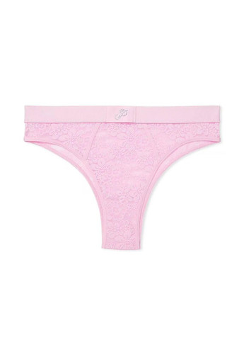 Трусики-бразиліани жіночі мереживні PINK Victorias ecret Wink Logo High-Cut Brazilian Panty пудрові Victoria's Secret (302394380)