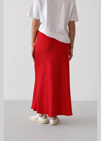 Красная праздничный, повседневная, кэжуал, вечерний однотонная сатиновая юбка меди на резинке Україна а-силуэта (трапеция)