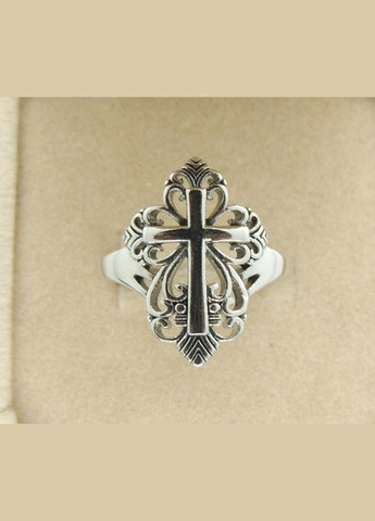 Кольцо с Крестом перстень серебристый с крестом и узорами р 18 Fashion Jewelry (285110648)
