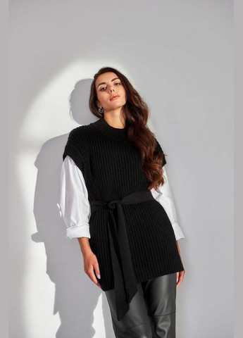 Чорний демісезонний подовжений жилет з теплої пряжі (2448) Triko Bakh