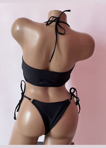 Черный летний раздельный женский купальник на завязках. No Brand