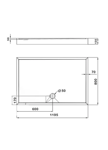 Душевой поддон KAPIELKA ST120x80х14 низкий, прямоугольный, диаметр слива 52 мм LIDZ (397568791)