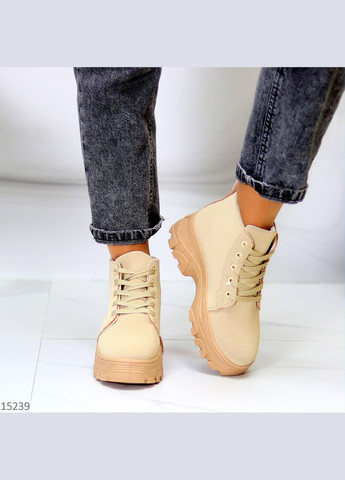 Черевики бежеві жіночі нубукові, ботинки осінні на платформі зі шнурками, жіночі бежеві No Brand (366704512)