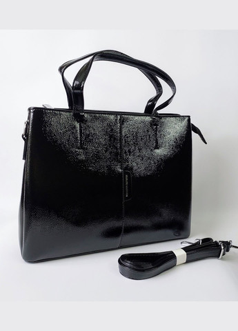 Сумка жіноча А4 ділова на три відділення лакова чорна Karlos Marconi (347640658)
