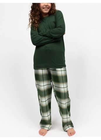 Зеленая зимняя пижама детская унисекс 3169fer – праздничная новогодняя коллекция family look футболка + брюки Cyberjammies Fern