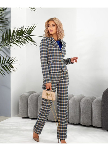 Бежевый женский женский короткий пиджак в клетку (ll16724489) LadyLike - демисезонный